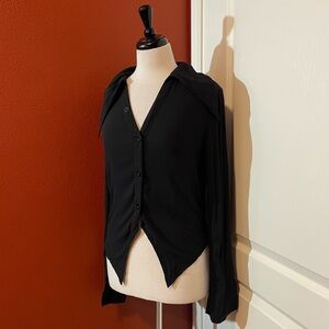 Killstar Women’s Solid Black Beast of Bodium Goth Button Up Long Sleeve Emo Top